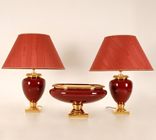 Italian Ceramic Lamps Ruby Red and Gold Basket Table Lamps Porcelain Set of 3