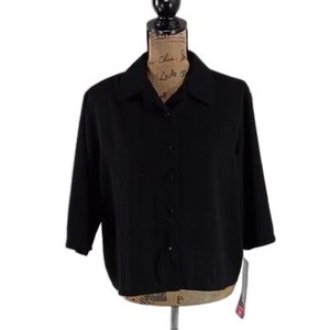 Briggs Petite M Top Jacket Black Button Easy Care Washable 3/4 Sl NWT - Picture 1 of 5