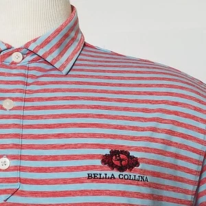 FJ FootJoy Golf Polo Shirt Bella Collina Stripes Red Gray Large Short Sleeve - Picture 1 of 18