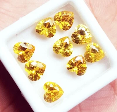 6x6 mm Yellow Sapphire Heart Shape Loose Gemstone 9 Pcs Lot With Free Shipping - Image 1 of 4