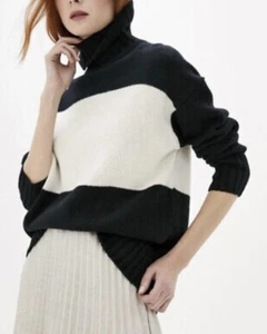 Polo Ralph Lauren weicher Merinowolle Damen Rollkragen Pullover schwarz creme Gr. M - Bild 1 von 4