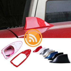 Red Shark Fin Car Roof Antenna Radio FM/AM Signal Aerial Accessories+Sticker , - Picture 1 of 6
