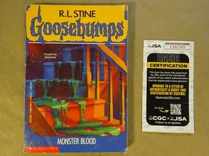 Signed RL Stine & Tim Jacobus Monster Blood Goosebumps 1st Ed Book JSA COA - Picture 1 of 15