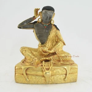 Feine Qualität 8" Guru Milarepa Kupfer und Kristall Statue aus Patan, Nepal - Bild 1 von 4