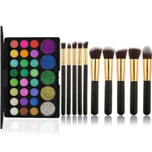 29 Colors Glitter Eye Shadow Palette Minerals Eyeshadow Pallete+10Pcs/Sets Brush - Picture 1 of 12