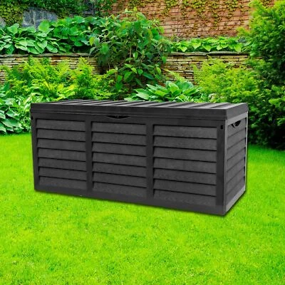Black 320L Plastic Storage Box Garden Outdoor Shed Utility Cushion Chest Truck - Image 1 of 4