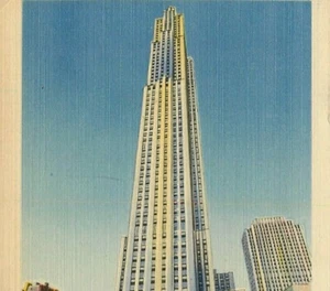 RCA Gebäude Rockefeller Center NY Postkarte Leinen 1944 - Bild 1 von 3