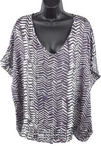 BCBG Max Azria V Neck Top Arrows Eggplant Purple Silver Sz Small Med Retail $140 - Picture 1 of 7