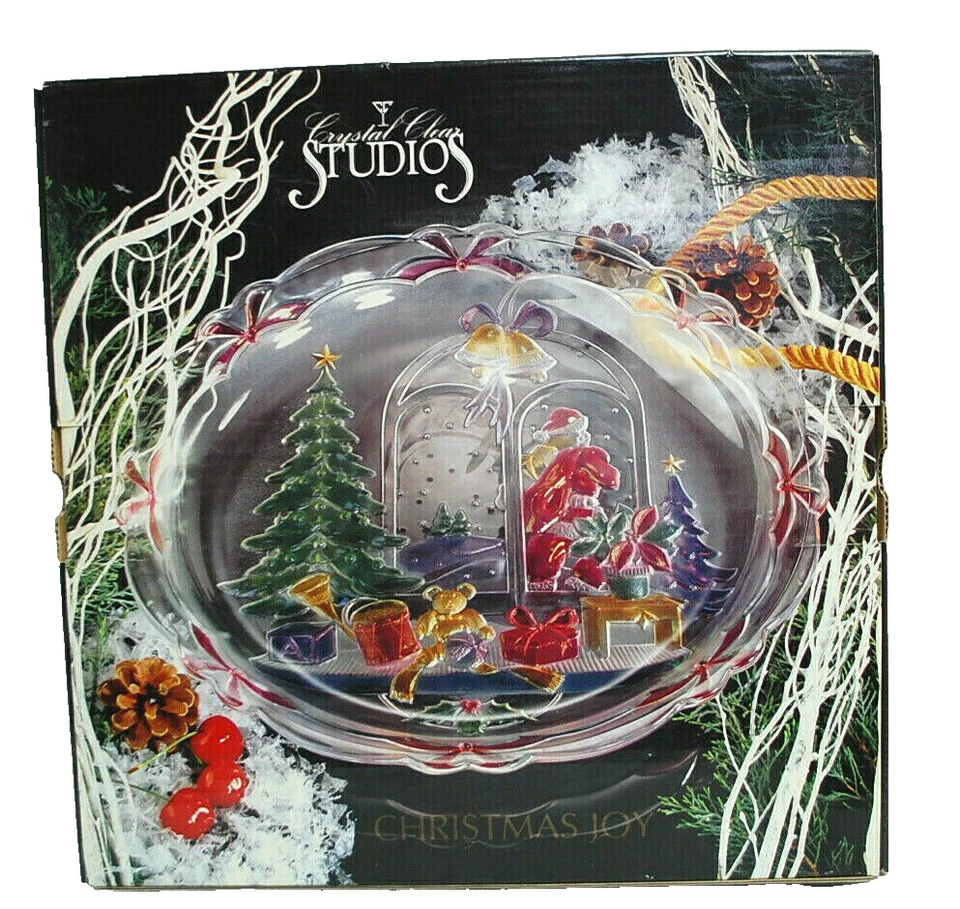 Crystal Clear Studios 1992 Christmas Joy 14" Round Platter #312230 X1166