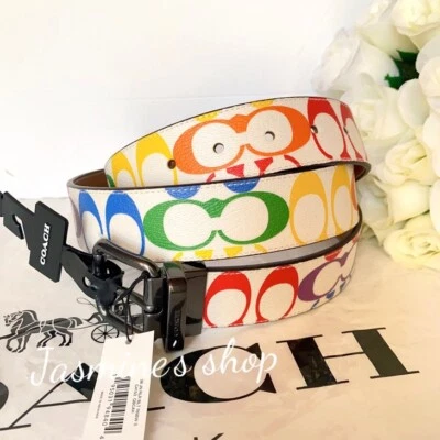 Cinturón reversible con hebilla de rodillo Coach cortada a medida en Rainbow Signature C4153 nuevo con etiquetas Foto 1 de 4