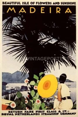 MADEIRA PORTUGUESE ISLE OF FLOWERS AND SUNSHINE SHIP TRAVEL VINTAGE POSTER REPRO - Image 1 of 3