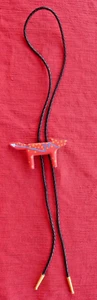 Red Southwestern Native American Design Handcrafted Wood Coyote Slide Bolo Tie - Picture 1 of 3