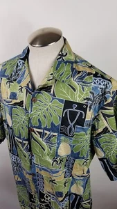Hilo Hattie Hawaiian Shirt Mens XL Button Front  Palms Canoes Tribal Pineapple - Picture 1 of 8