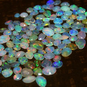 Natural Ethiopian Multi Fire Faceted Opal slices cut loose Gemstone 8mm to 4MM - Picture 1 of 12