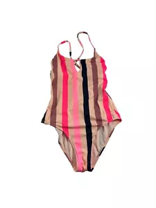 Xhilaration Womens Swimsuit Size Small One Piece Pink Stripe Bathing Suit - Picture 1 of 5