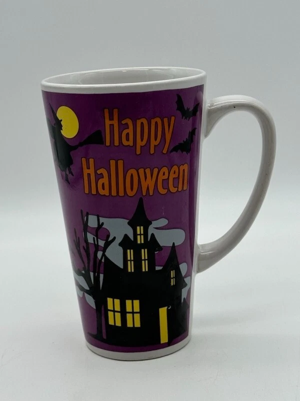 Taza de café con leche alta Happy Halloween cerámica casa embrujada bruja 16 oz Foto 1 de 4