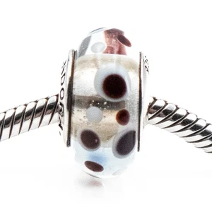 Charm PANDORA Pensionato Bolle Bianche Vetro di Murano Perline Argento Sterling - Foto 1 di 4
