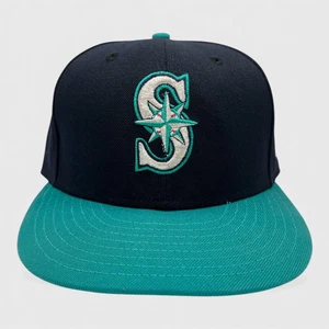 New Era Seattle Mariners Navy & Teal MLB Baseball 59Fifty Fitted Hat Cap 7 3/8 - Picture 1 of 2