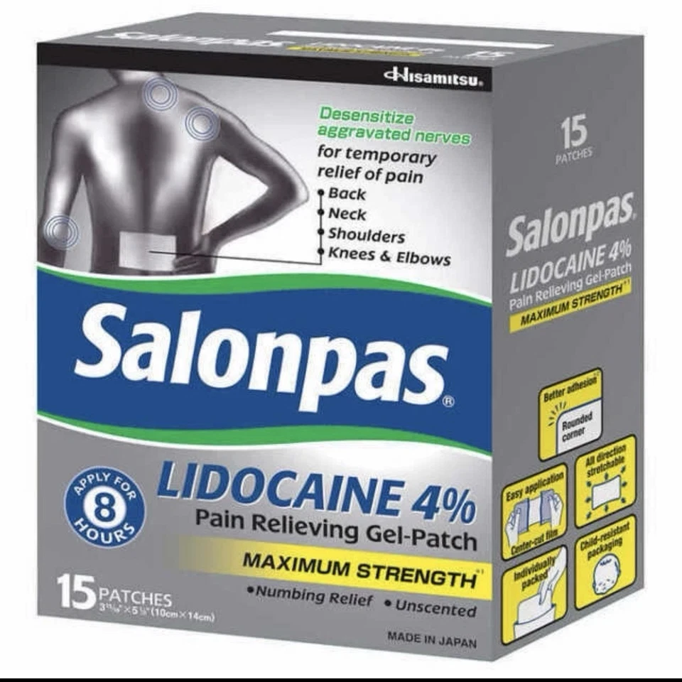 SALONPAS 4% Pain Relieving MAX STRENGTH Gel-Patch, 15 GEL PATCHES BRAND NEW - Image 1 of 1