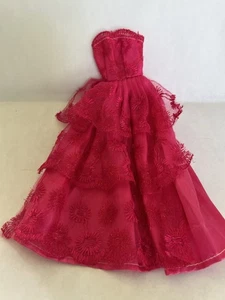 Vintage Barbie Doll Dress Dark Pink Layered Lace Full Length - Picture 1 of 15