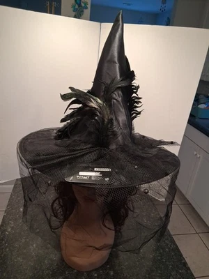 Fancy Witch Hats Satin With Feathers & Ribbon - Image 1 of 4
