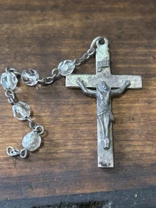 Vintage Sterling Creed Rosary Beads And Cross Crucifix 1 3/4 Inch 5 Clear Beads - Picture 1 of 8