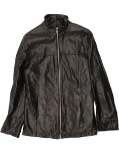 VINTAGE Womens Leather Jacket IT 42 Medium Black Leather BZ05 - Picture 1 of 4