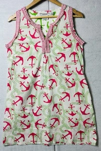 Gretchen Scott Anchors Away Dress M Pink Green Nautical Resortwear Beach - Picture 1 of 9