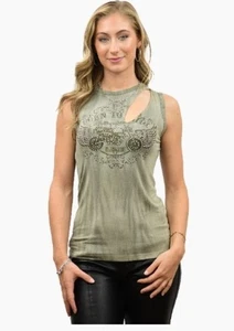 Ladies Beautiful Olive Color with Motorcycle Graphics  Shirt - USA Made - 275245 - Picture 1 of 1