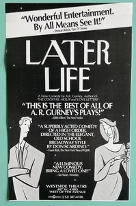 2 Sided Flyer Later Life WESTSIDE THEATRE 1993 A.R. Gurney 8”X5” Off Broadway - Picture 1 of 2