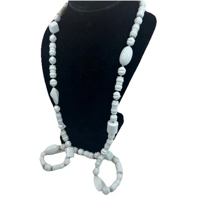 Collar Cuentas Blanco Espaciadores Tono Dorado De Colección Años 80 Disfraz Moda Joyería Diapositiva Foto 1 de 3