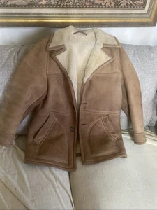 Vintage Lakeland Mens Tan Sheepskin Suede Rancher Jacket Coat Size 42 EUC - Picture 1 of 6