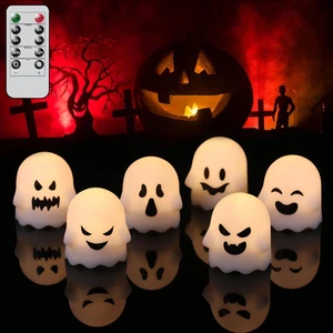 Luces fantasma de Halloween velas sin llama a pilas con control remoto y temporizador  - Imagen 1 de 12