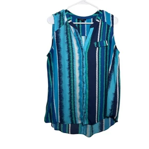 Sami & Jo Tank Top Women's XL Colorful Blue Printed Sleeveless Casual Shirt - Picture 1 of 10