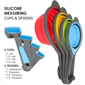 Collapsible Measuring Cups and Spoons Set- 8 Piece Portable Silicone Measurin... - Picture 1 of 1