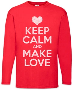 Keep Calm And Make Love Herren Langarm T-Shirt Red Lips Boyfriend Girlfriend - Picture 1 of 1