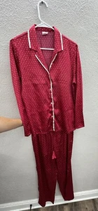 Gilligan & O'Malley Pajama Two PieceSet Size Medium Red Polka Dot Silky ButtonUp - Picture 1 of 15