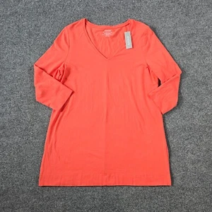 Chicos Top Women Size Medium Orange Ultimate Tee V Neck Long Sleeve Casual Basic - Picture 1 of 11