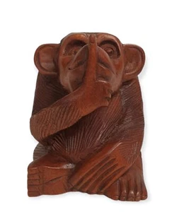 Affe Stinkefinger Figur Deko 10cm Handgefertigt Suar Holz Massiv braun Unikat - Bild 1 von 5