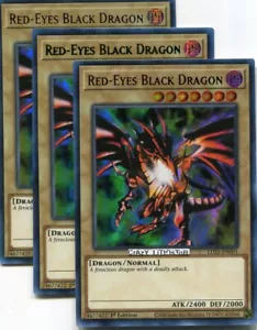 3 X YU-GI-OH RED-EYES BLACK DRAGON 1ST ED GREEN RARE NM/MINT LDS1-EN001 - Picture 1 of 1