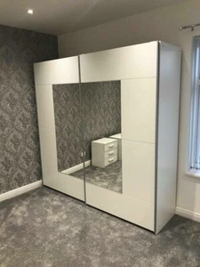 Rauch Sliding Door Wardrobe, Metallic Grey & White German Bedroom Furniture. - Picture 1 of 4