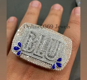 Anello Uomo Gigante Personalizzato Nome VVS Moissanite in Argento 925 Baguette Tonda 6 ct - Foto 1 di 10