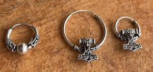 Mjölnir Thor Ohrringe Silber 925 Creolen Thorshammer Schmuck Mittelalter hänger - Bild 1 von 12