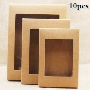 10PCS Kraft Paper Gift Box Cake Package Wrap with Clear PVC Window White Brown - Picture 1 of 14