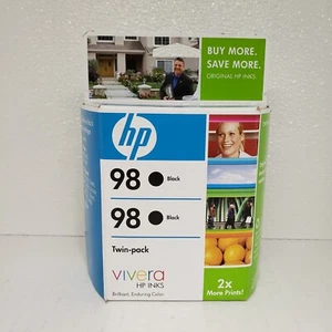 Original HP 98 Tinta Negro Paquete Doble Instalación Por ENERO 2009 NUEVO EN CAJA NUEVO SELLADO - Imagen 1 de 2