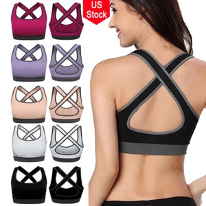 Women's Sports Yoga Bra Vest Fitness Workout Push Up Cropped Tank Tops Running - Picture 1 of 17