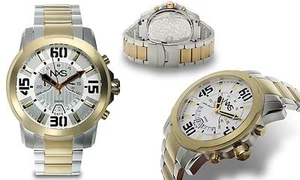 NEW NXS 14090 Men's Geiger Analog Chronograph Date TwoTone SS Bracelet Watch 50m - Picture 1 of 4