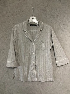 Lauren Ralph Lauren Womens Small Pajama Top Shirt Gray Black Label - Picture 1 of 5