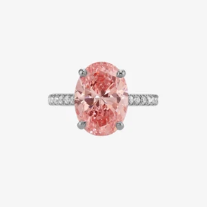 Elegante anillo de compromiso de diamantes rosas vivos 3,50 quilates IGI cultivado en laboratorio platino 950 - Imagen 1 de 9