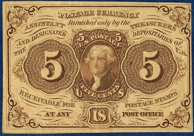 [sto055] USA 1862 Scott PC5 5c brown Jefferson "Postage Currency" - Image 1 of 2